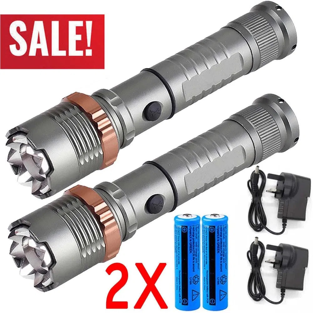 350000000 Lumen Super Bright LED Tactical Flashlight Rechargeable