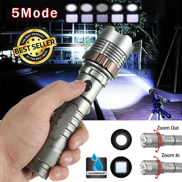 350000000 Lumen Super Bright LED Tactical Flashlight Rechargeable