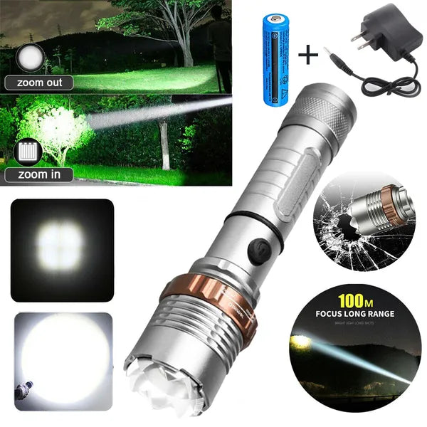 350000000 Lumen Super Bright LED Tactical Flashlight Rechargeable