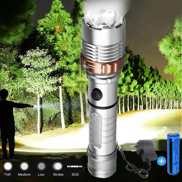 350000000 Lumen Super Bright LED Tactical Flashlight Rechargeable